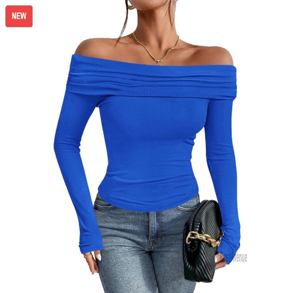 Off Shoulder Long Sleeve Blouse Slim Fitted Y2K Party Top
